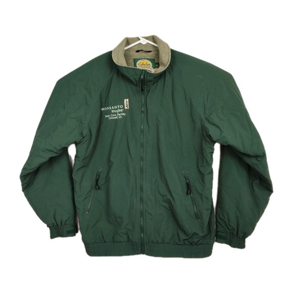 Cabela's Full-Zip Jacket Men's Size L Tall Green Monsanto Logo Fleece Lining